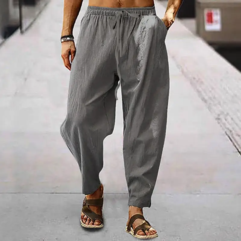 thumbnail image 1 of Pantalones casuales sueltos de lino y algodón transpirables de verano para hombre, 1 of 5