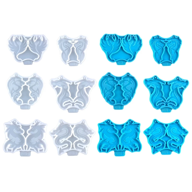 

6Pcs Dragon Earrings Silicone Molds Crystal Epoxy Decorative Pendants Mold