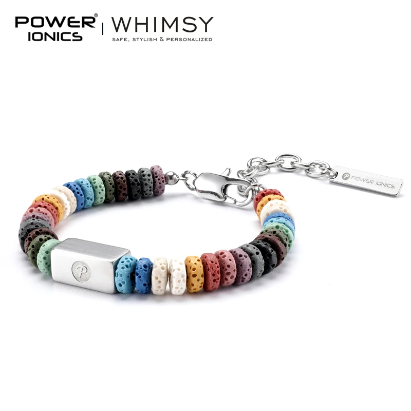 Power Ionics Whimsy New Trend Fashion Volcanic Stone 316 Stainless Steel Unisex Souvenir Bracelet Free Engraving