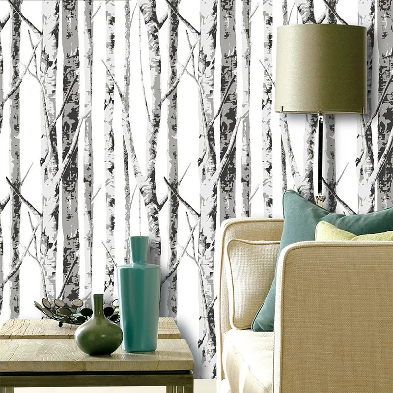 Birch Tree Peel And Stick Wallpaper Self Adhesive Black And White Wood