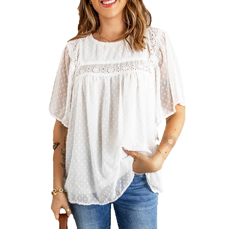 

Summer New Solid Chiffon Shirt Large Loose Lace 2514868