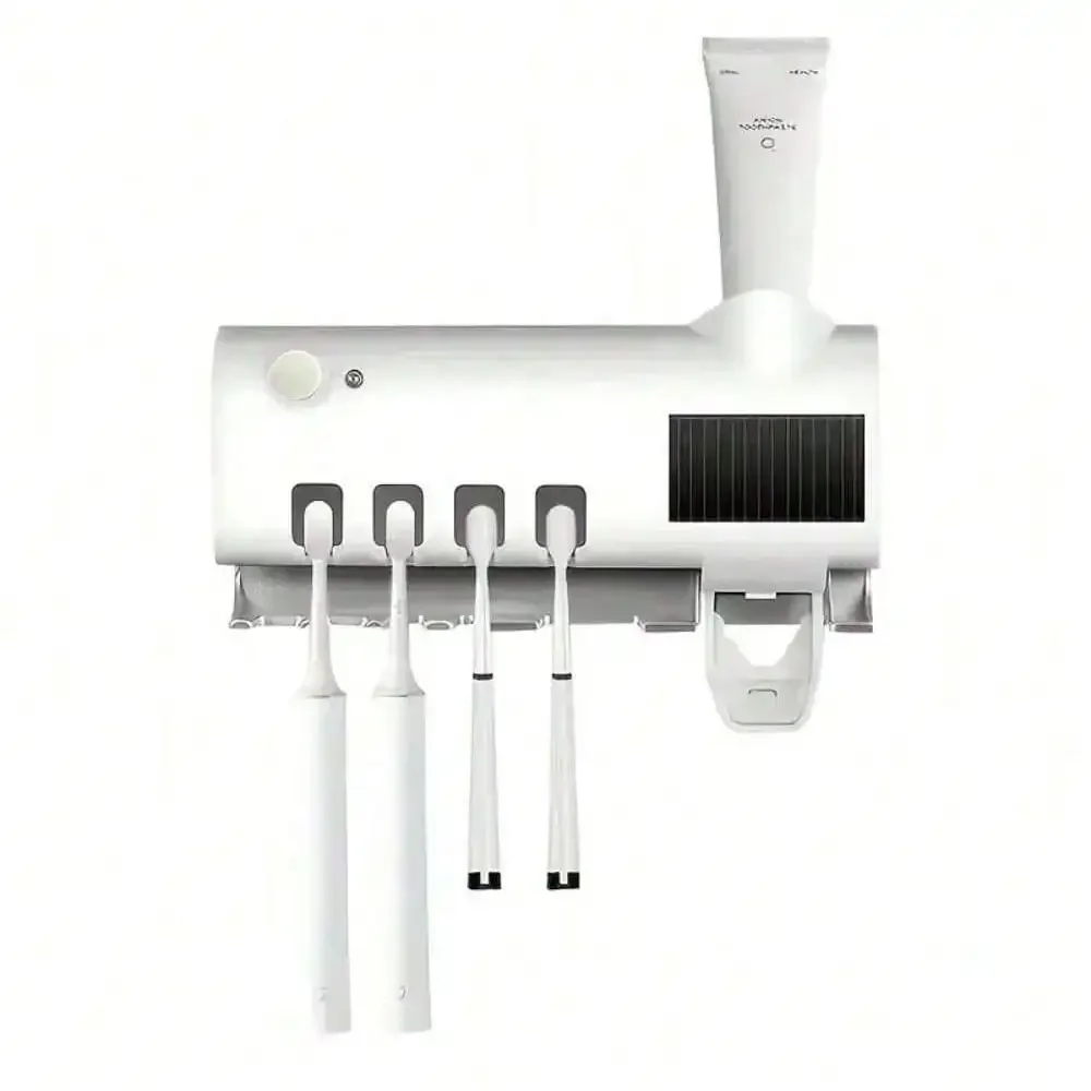 Wall Mounted Intelligent ToothBrush Sterilizer UV Free Solar Powered Cleaner Automatic Tooth paste Dispenser