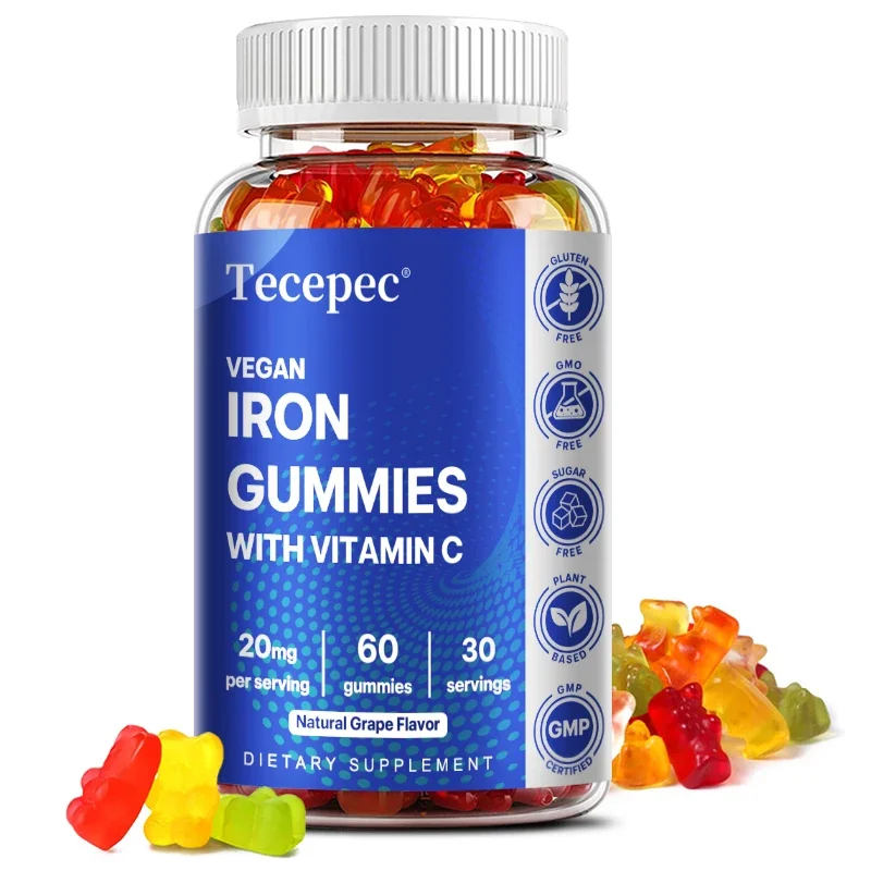 

Тесерес Iron Supplement for Women & Men - 20mg Serving - Vegan Gummies - Great Tasting Iron Gummy Vitamins with Vitamin C