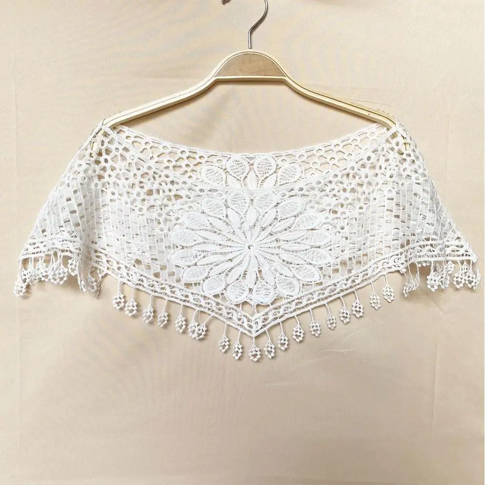 Kurzer Cape-Schal mit Spitze, Gestrickter Durchbrochener Schal, Falscher Kragen, Durchsichtige Spitze, Niedlich und Elegant für Partys und Damen-Dekoration – Detail 21