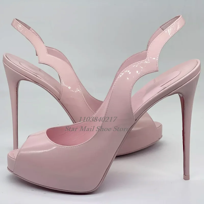 Women Super High Heel Shoe Patent Leather Peep Toe Shallow Mouth Stilettos Back Strap Slingback Sandals