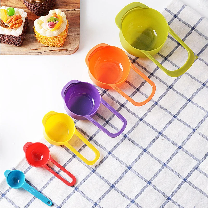 Rainbow Measuring Cup Colored Plastic Flour Measuring Spoon Scale Spoon Set Baking Accessories Kitchen Tools 6/12 Pcs kitchen measuring spoons measuring spoon set measuring cup and spoon set plastic measuring cup