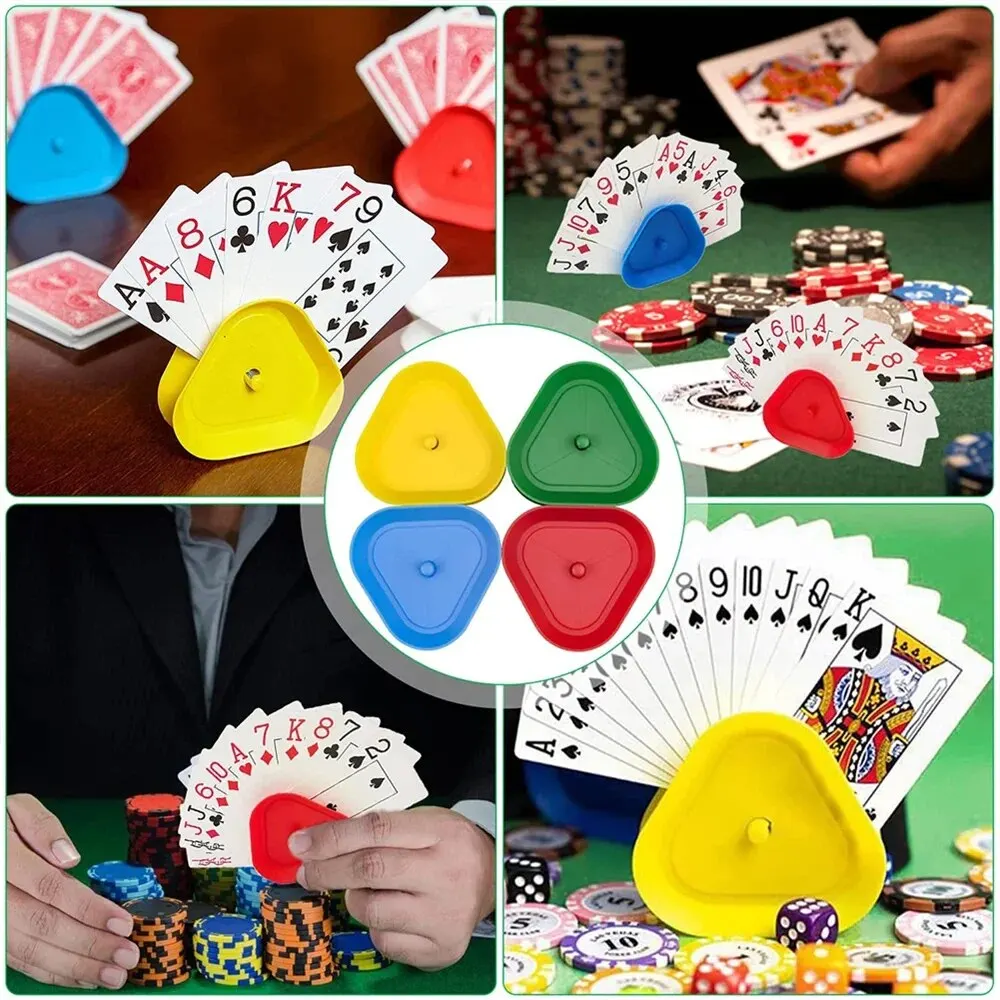 Triangle Shaped Playing Card Holder Poker Seat Board Game Cards Stand for Children Seniors 4pcs/set