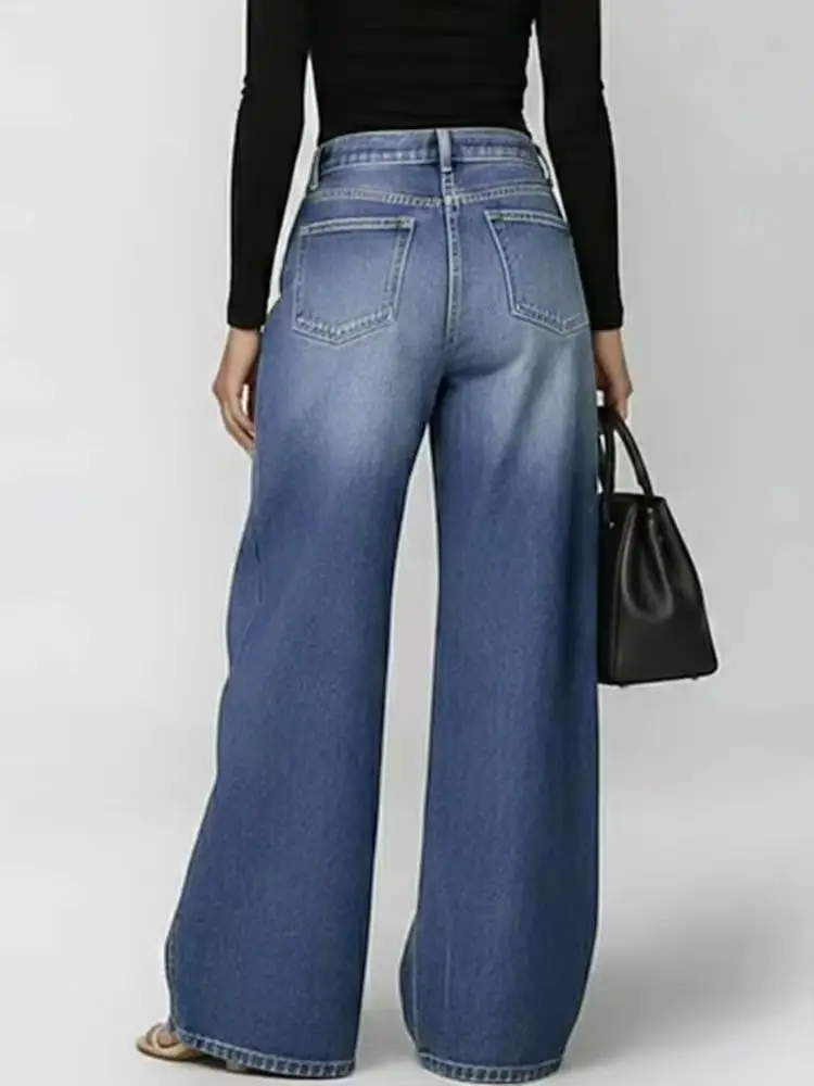 Nouveau Jean à Jambes Larges avec Œillets pour Femme, Taille Haute, Sexy, Élégant, Style Streetwear, Denim à Trous, Coupe Droite