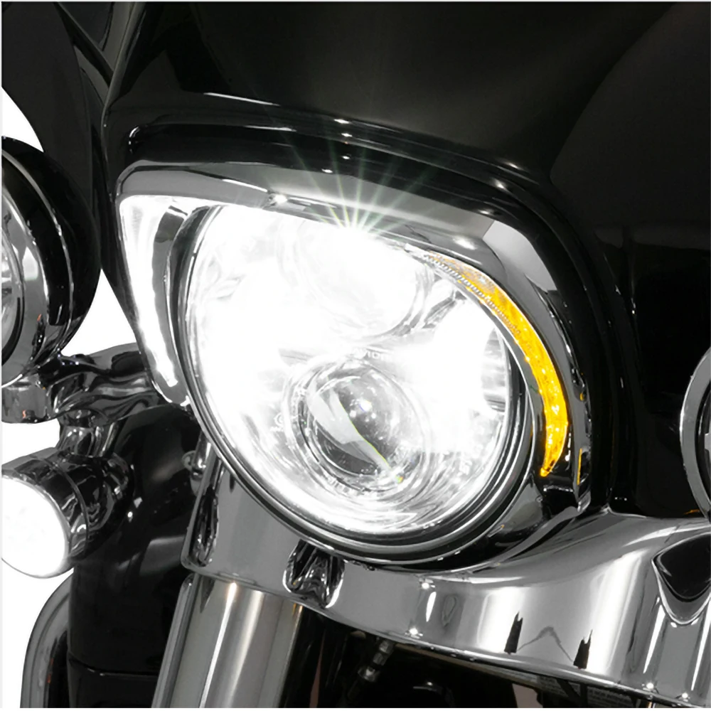 Headlight バイザーと一緒に外側のヘッドランプブラックフレンチフランチトリムリングはハーレーダビッドソンにフィットします Outer