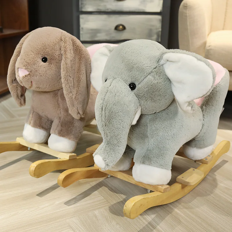 Children's Wooden Elephant Rabbit Rocking Horse Stroller Music Balance ...