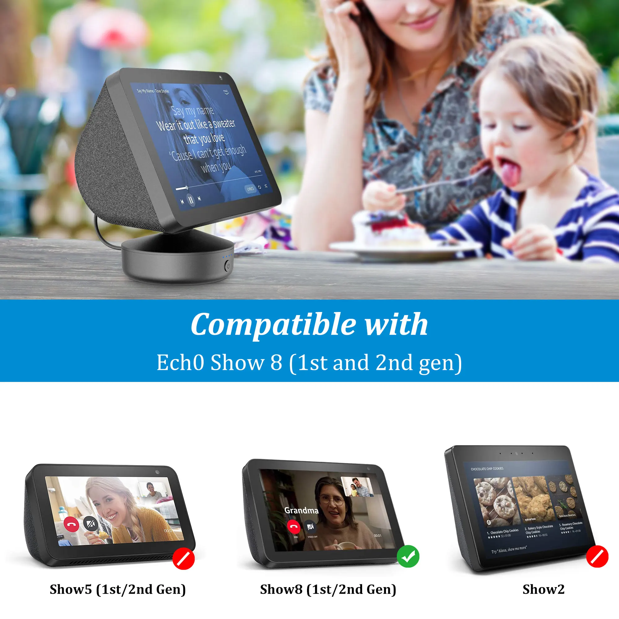 アマゾンecho show 8-第1世代用の10000mAhバッテリー,スタンド