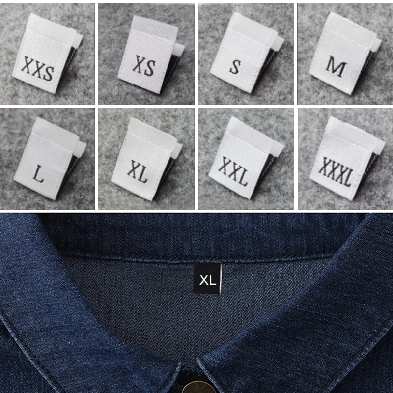 Clothing Labels 100Pcs Clothing Size Label Black Text White Garment Clothes T Shirt Dress Cloth Fabric Label Tag S M L XL 2XL 3XL 4XL 5XL