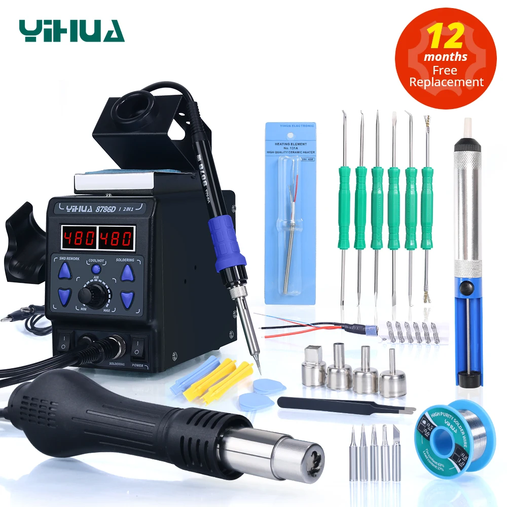 YIHUA 8786D Soldering Iron Hot Air Soldering Station DIY Digital Rework