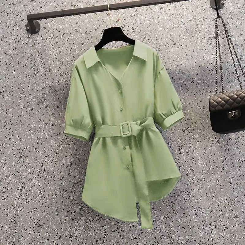 Belt Decorative Temperament Chiffon Shirt Casual Wide Leg Pants Two-piece Elegant Women Pants Suit Manager Office Outfits