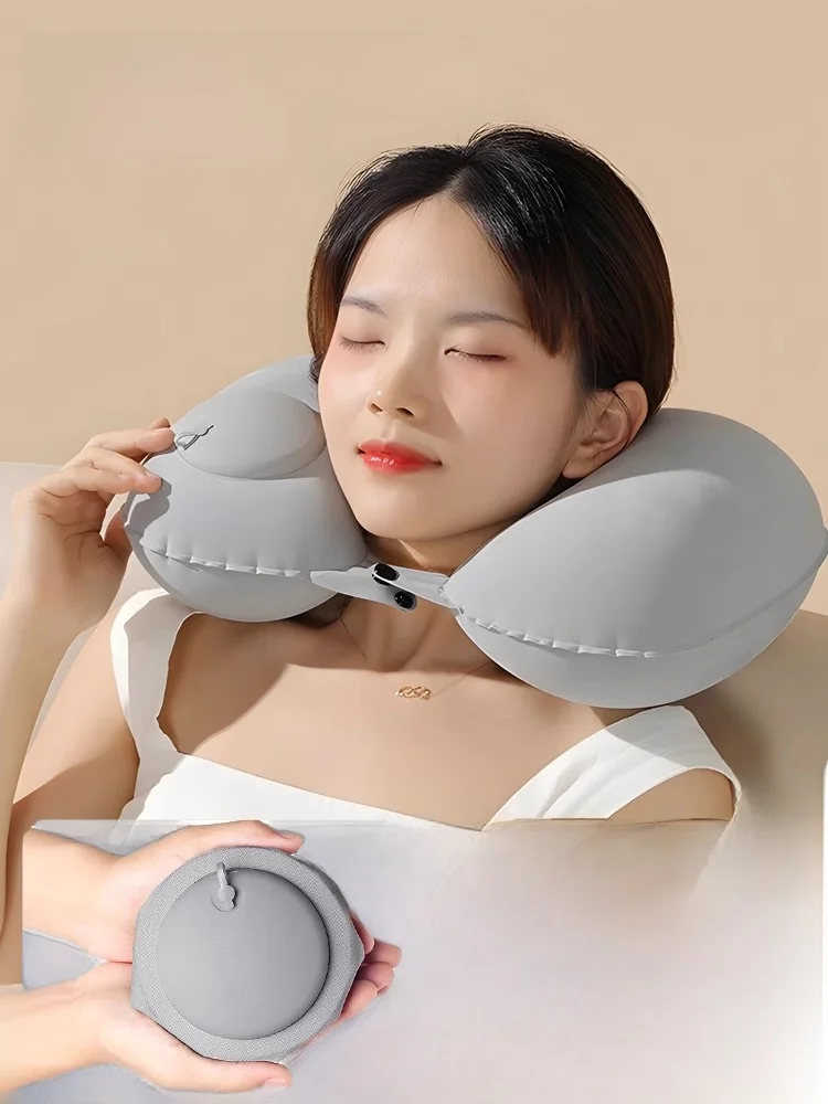 휴대용 U자형 목베개 아이스 실크 시원한 느낌 여행용 비행기 시트 쿠션 수면 ..