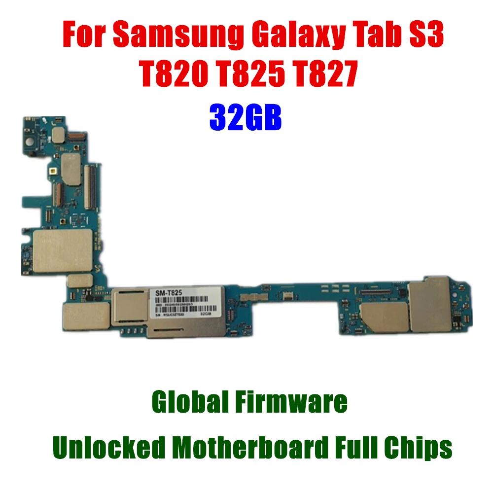 Placa-mãe para Samsung Galaxy Tab Mainboard Desbloqueado Chips Completos Android Tab s3 T820 T825 T827 32gb Sm-t820