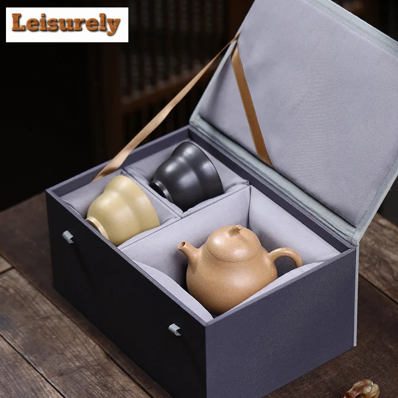 Yixing Purple Clay Teapots Handmade Eggplant Pot Raw Ore Section  Mud Tea Making Kettle With Strainer Zisha Tea Set 1 Pot 2 Cups