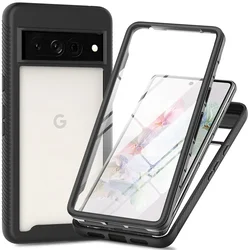 Luxury Hybrid Rugged Shockproof Phone Case with 360 Armor Screen Protection and TPU Back Cover - Pixel 9 Pro (Black)