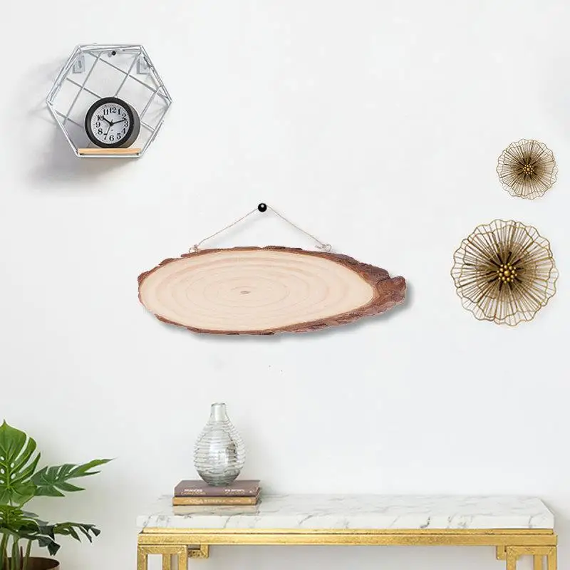 Description Picture 2 of item22x7cm Oval Blank Wooden Disc Tree Log Slice Plaques with Hooks and Rope for DIY Decoration Crafts Projects Stainless Steel