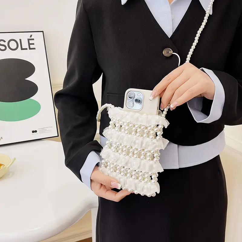 High Beauty And Temperament Fairy Pearl Beaded Crossbody Bag Women Finished Product 2023 Summer New Fashion Sweet Phone Bag Girl