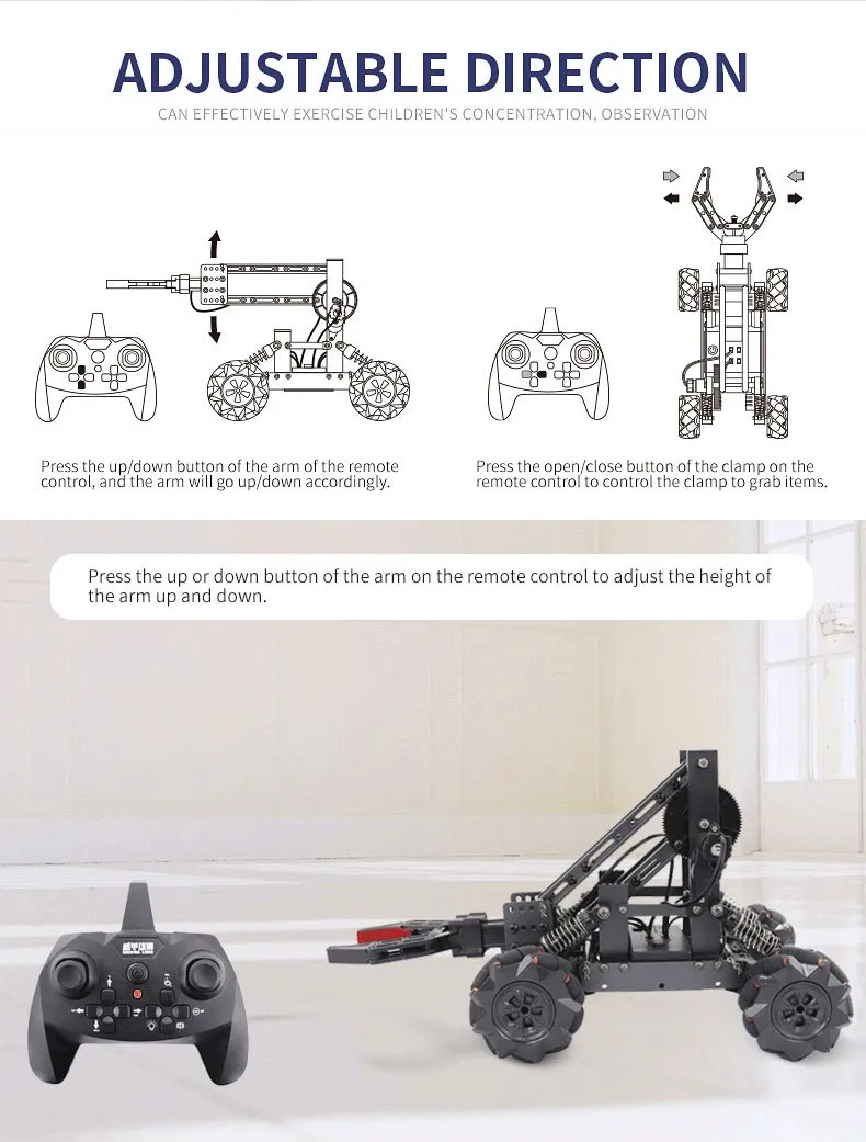 EBOYU JK01 DIY RC Tank Mecha Clamp Maniplilator Car 1/8 4WD 2.4G 14CH Alloy Programming Remote Control Off-road Climbing RC Car 3
