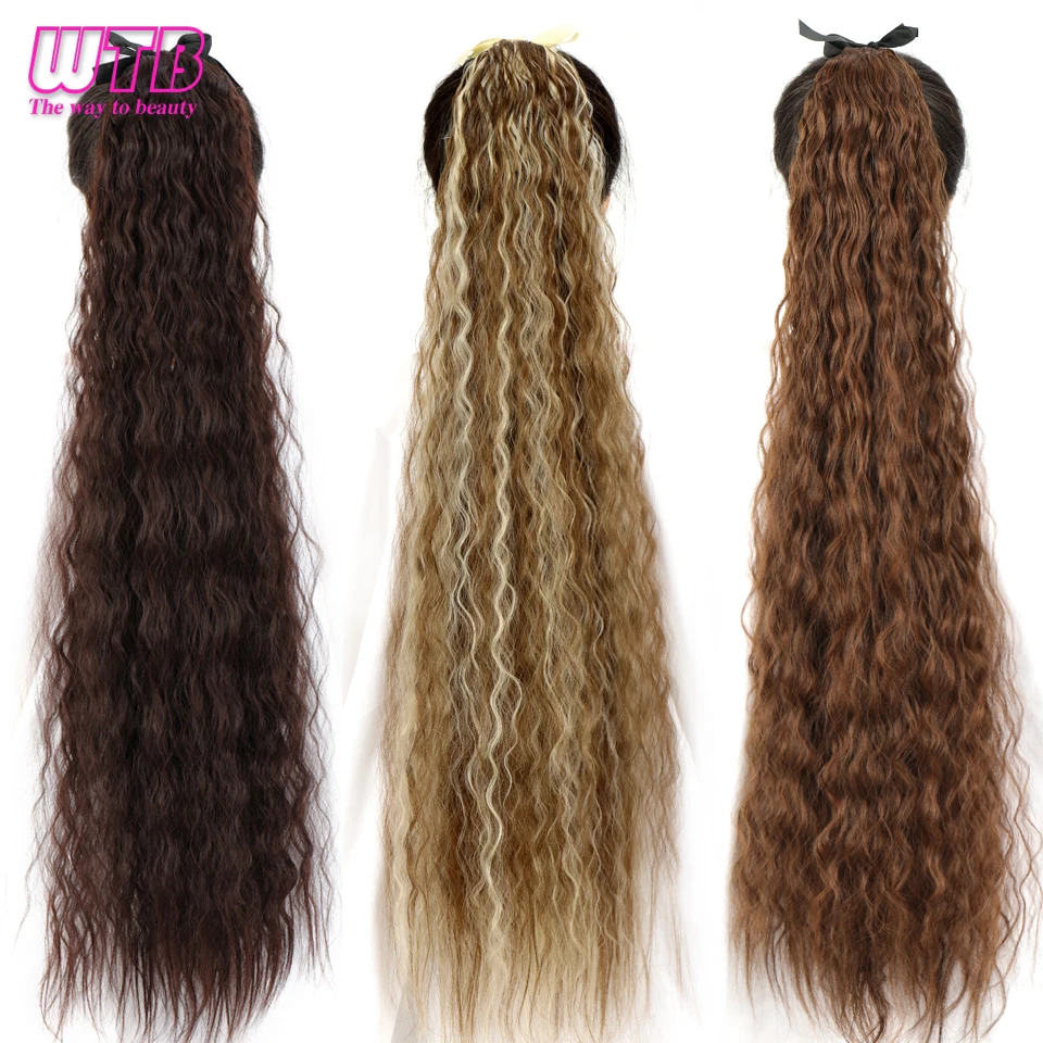 WTB Synthetic Long Corn Wavy Ponytail Natural Drawstring Ribbon Fake Hair Pony Tail Clip In Extensions Women Hairpieces fake hair extensions