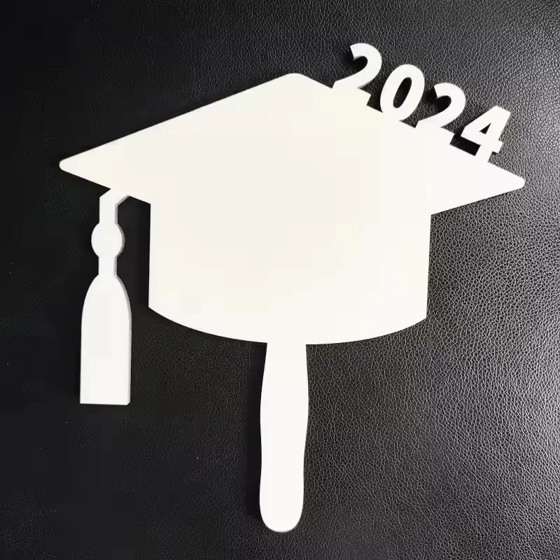 2024 졸업 핸드 팬 승화 MDF 그레이드 패들 블랭크, 맞춤형 졸업 메모리 선물, 240x258x5mm, 로트당 10 개