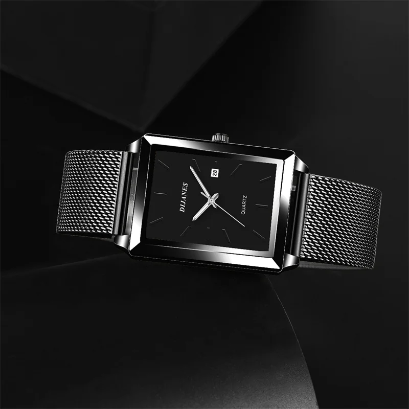 2023 Mode Mannen Horloges Voor Mannen Rechthoek Rvs Mesh Riem Quartz Polshorloge Man Casual Lederen Horloge Reloj hombre
