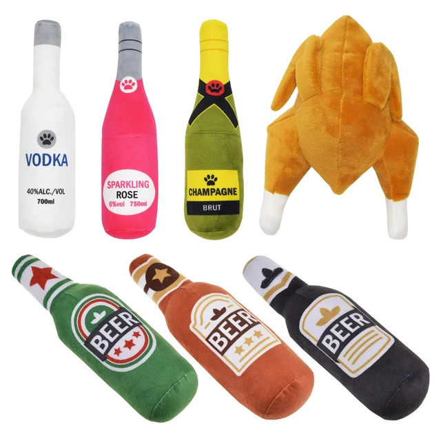 Funny Plush Toys For Dog Squeaky Beer Bottle Food Shape Dog Toy