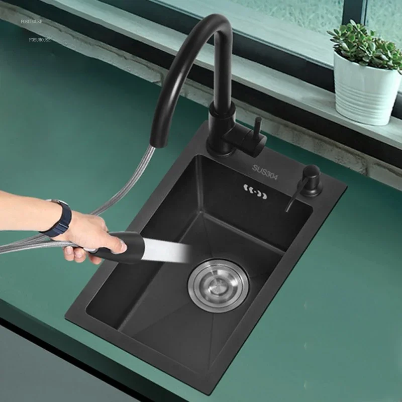 Bar Balcony Mini Sink Single Tank 304 Stainless Steel Kitchen Sinks Black Nano Thicken Wash Basin Small Sink Kitchen Accessories 2