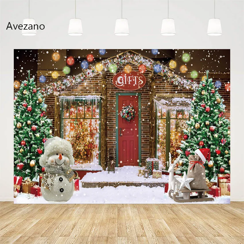 

Christmas Trees Backdrops for Photography Gifts Shoppe Snowflake Snowman Winter Family Portrait Decor Background Photo Studio