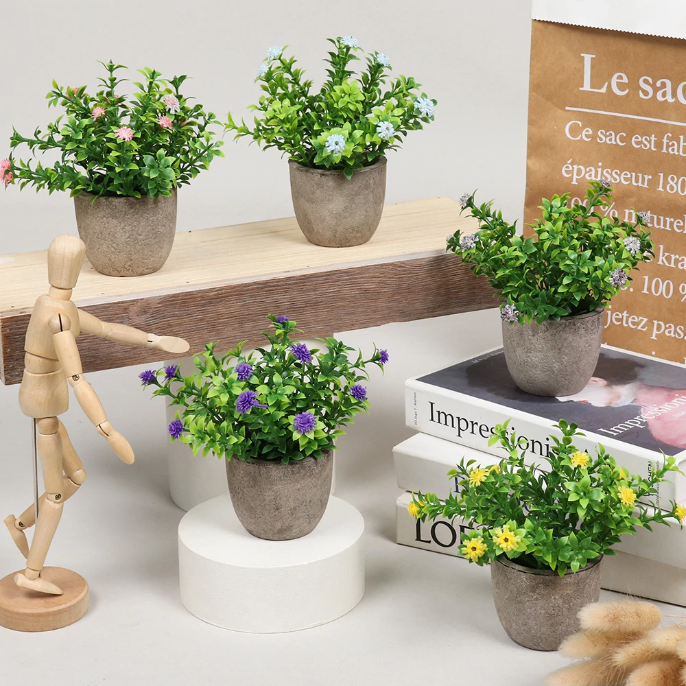 Plantas artificiales en maceta, pequeñas flores rotas, simulación bonita,  adecuada para decoración de escritorio de oficina, regalos de bonsái| | -  AliExpress