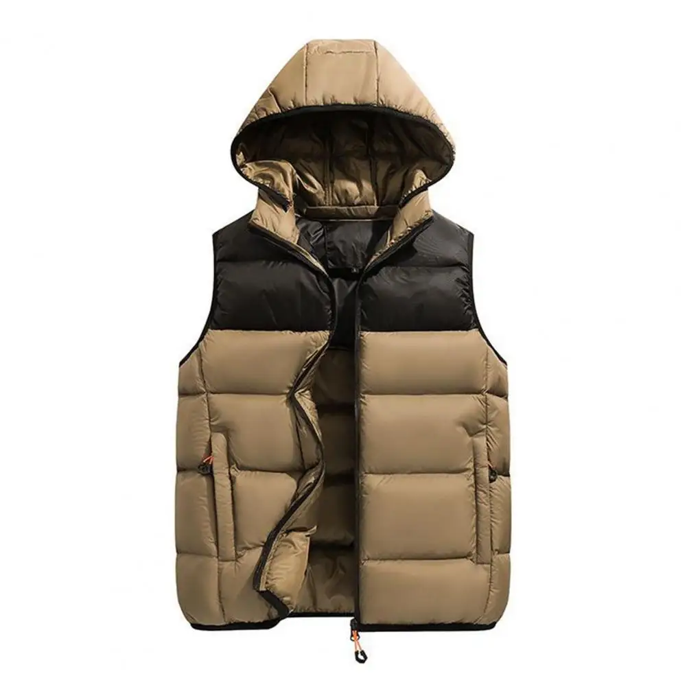 Removable Hood Waistcoat Windproof Men's Winter Cotton Vest with Hood Pockets Zipper Closure Thick Warm Stylish for Cold