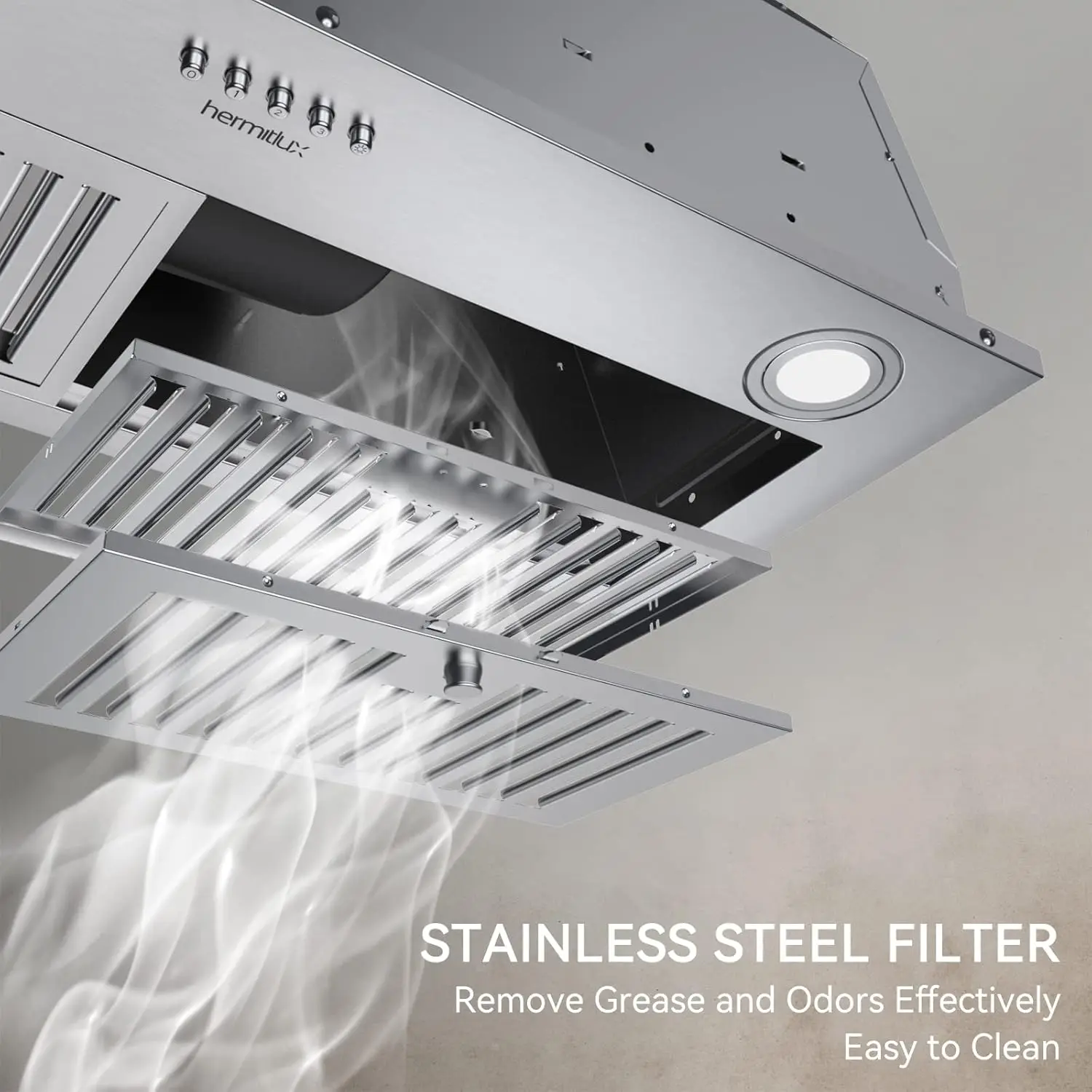 Hermitlux 30 inch Built-in/Insert Range Hood, 600 CFM 3 Speed Vent Hood, Ducted/Ductless Convertible, Charcoal Filters 5