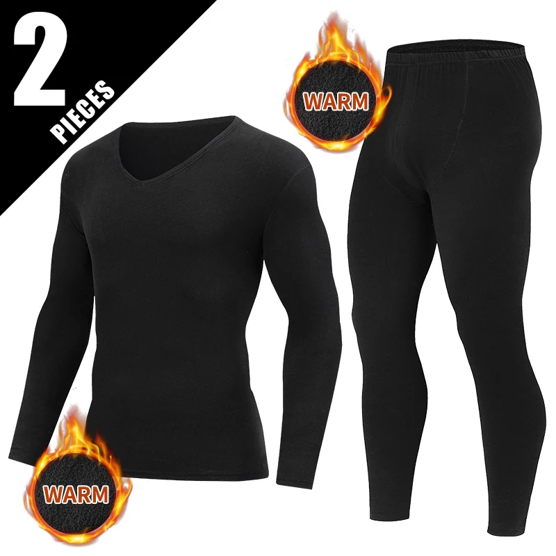2-piece Autumn And Winter Men's Small V-neck Solid Color Warm Underwear Set Comfortable Large Bottom Shirt Versatile Sleepwear