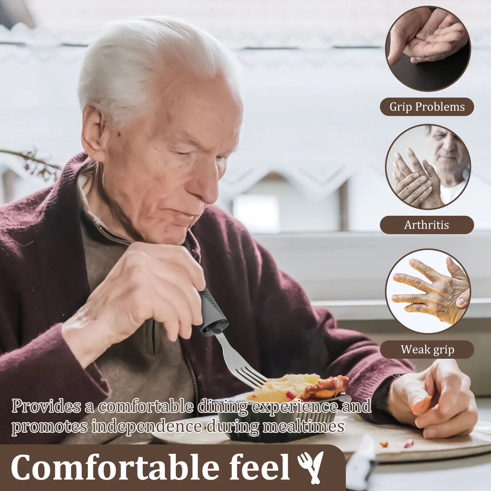 Camping Utensil Set Stainless Steel Adaptive Cutlery with Fork Spoon for Elderly Outdoor Camping Anti Shake Weak Hand Grip Tools