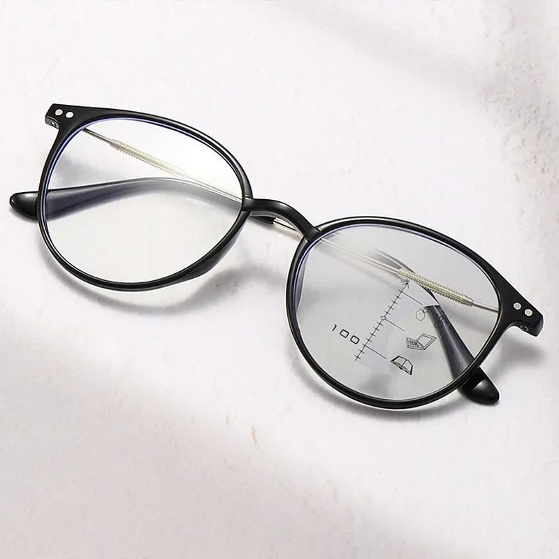 Fashion Photochromic Reading Glasses Men Women Round Frame Progressive Multifocal Eyewear Ultralight Near and Far Eyeglasses