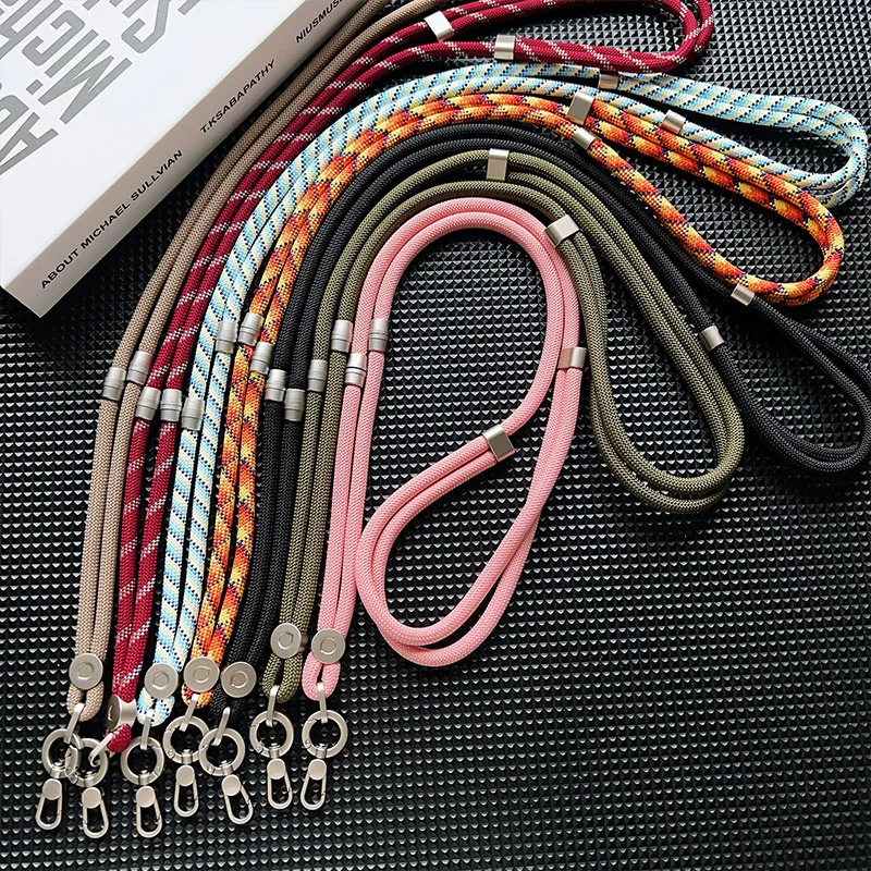 Elegant Silver Adjustable Crossbody Lanyard with Double Buckle and Wrist Strap