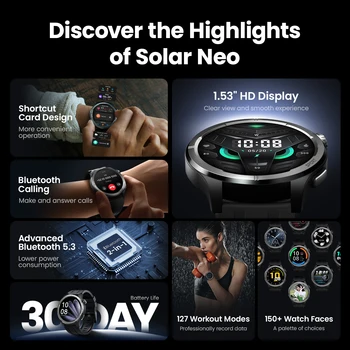 Alternative view of HAYLOU Solar Neo Smartwatchs 1.53'' HD Display 24H Health Monitoring Bluetooth Call Smart Watch Men Women Smart Sport Watchs