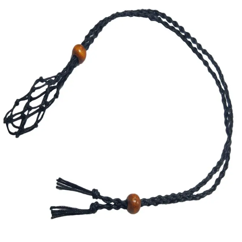 Adjustable Braided Necklace Cord DIY Wax Rope Empty Stone Holder Natural Quartz Crystal Raw Jewelry Making Net Bag Pendant 1pc