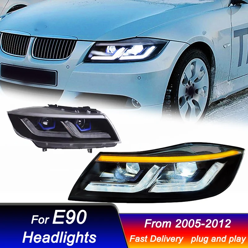 

Стайлинг автомобиля фары для BMW 3 серии E90 2005-2012 Новые полные светодиодный DRL динамический сигнал фара Bi Xenon Beam аксессуары Фары