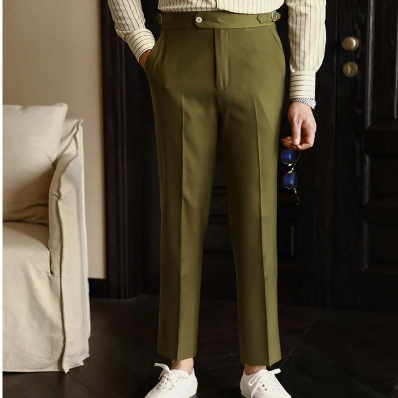 2023 Italian Mens Formal Pant Pantalones Hombre Dress Ankle Pants Men British High Waist Straight Pants Men Social Trousers Pant 4