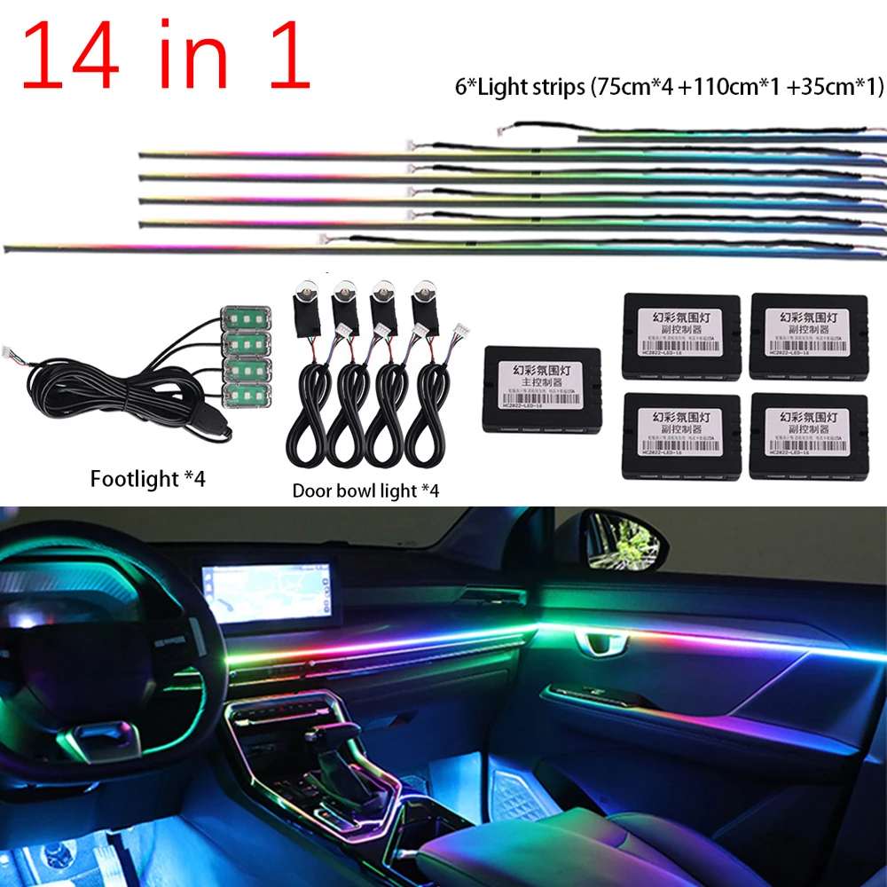18 In 1 Symphony LED Ambient Lights For Car Interior RGB 64 Colors  Decoration Accessories Acrylic Optical Fiber Atmosphere Strip - AliExpress