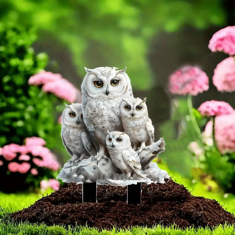 Acrylic White Owl Statue Stake Cute Creative Animal Figurine Sculptures Waterproof Multi Functional Garden Pile Ground Insertion