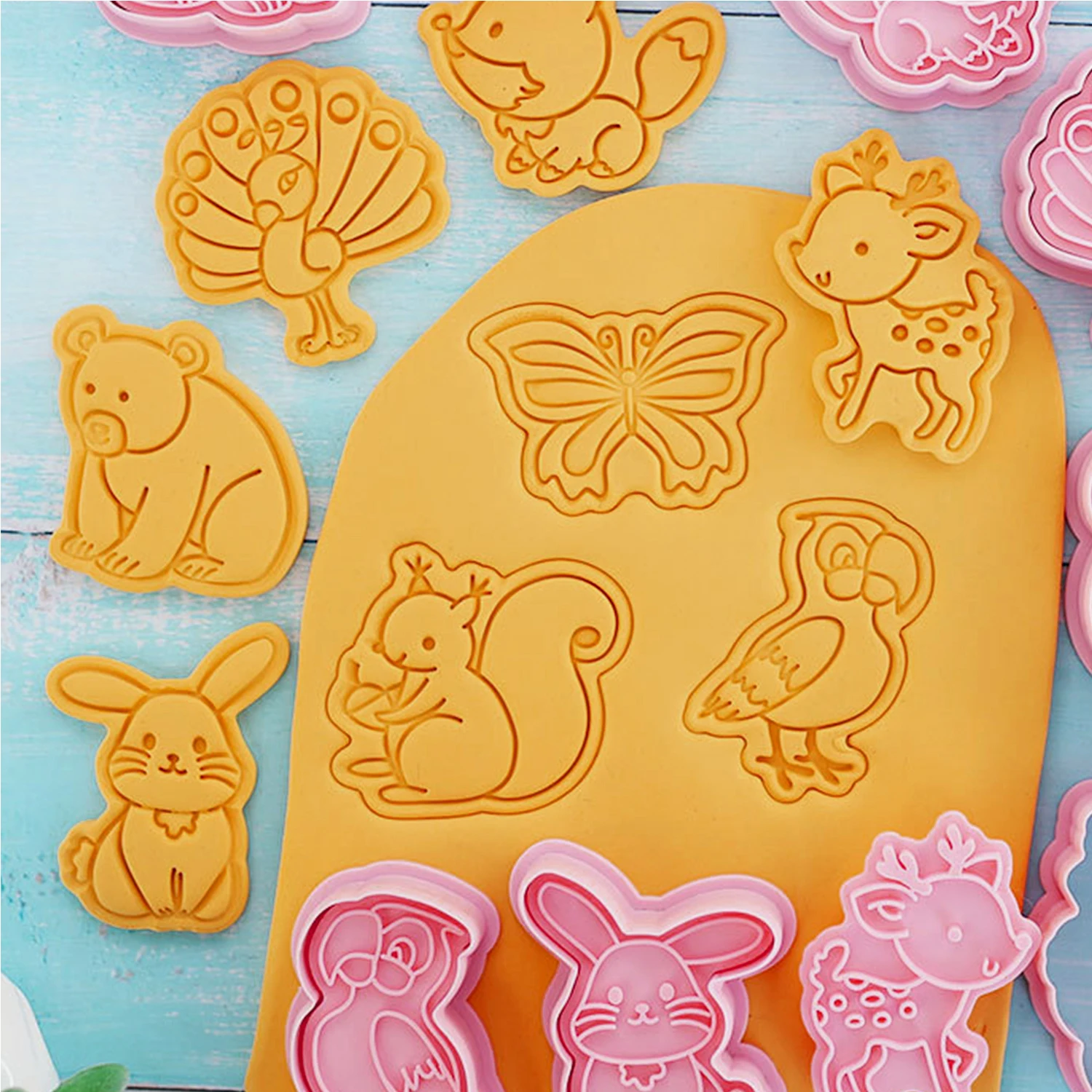 8Pcs Set Animals Cookie Cutter Stamp Plastic Cartoon Pressable Biscuit Mold Confectionery Kitchen Baking Pastry Tools cookie cutter
