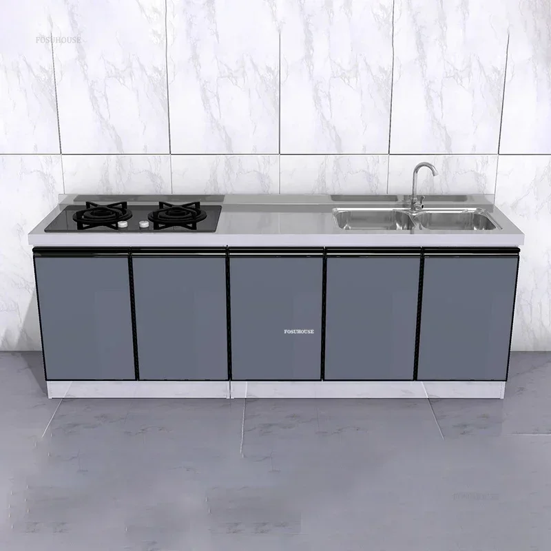 Stainless Steel Waterproof Kitchen Cabinets Household Furniture Rental House Kitchen Cabinet Kitchen Storage Sink Stove Cabinet 3