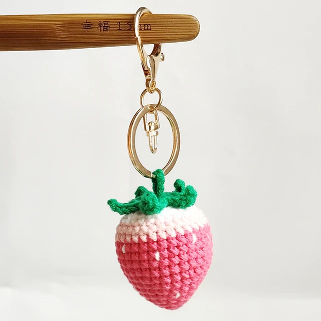 Sweet Strawberry Crochet Keychain Handmaking Knitting Pink Strawberry Keyrings  For Car Keys Accessories Cute Keyring Wholesale - AliExpress