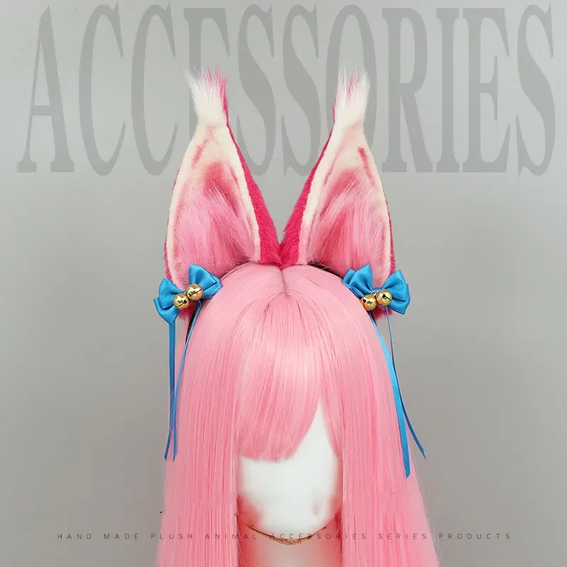 

Handmade Adjustable Cosplay LOL Red White Fox Ears Headband Simulation Fluffy Plush Animal Hair Hoop Kawaii Anime Accessories