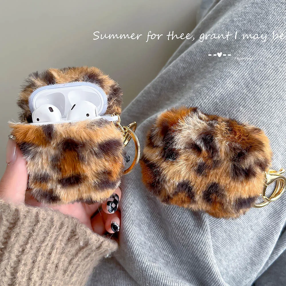 Custodia Per Auricolari Per Apple Airpods 1 2 Pro 3 Cover Vintage Fluffy Soft Plush Leopard Silicone Fur Headphone Box Protection Fundas