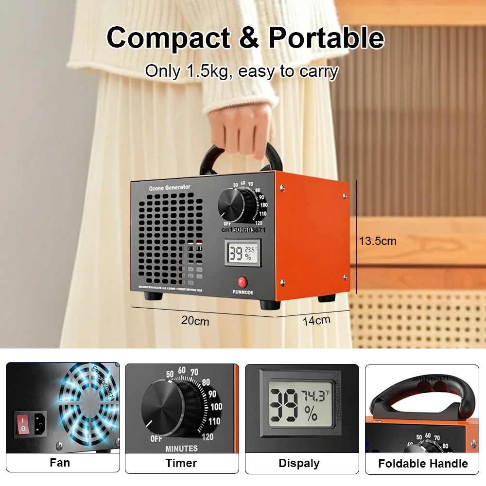 Ozone Generator 60000mg/h Ozone Machine Portable Air Purifier Remove Formaldehyde Ozonizer for Garages Kitchen Odours Pet Room 6